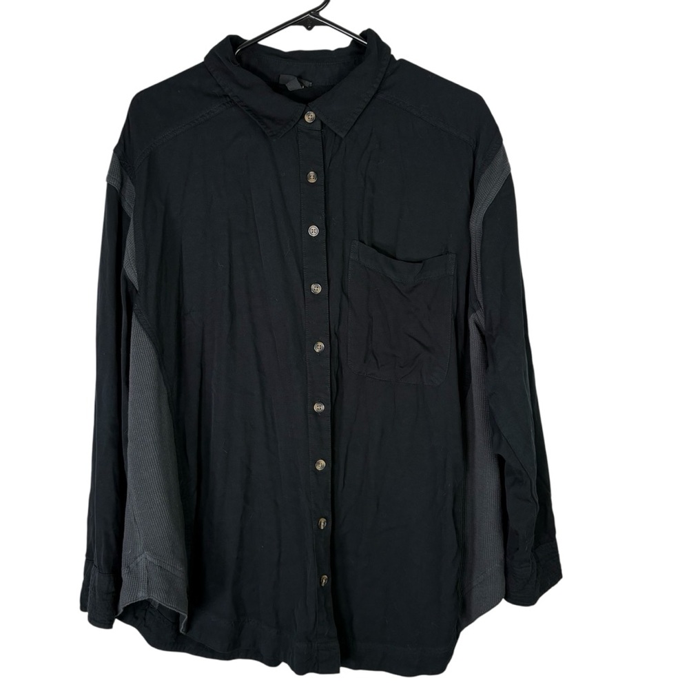 Torrid 1 Women’s Black Gray Button Down Shirt Relaxed Fit Oversized Flowy Boho